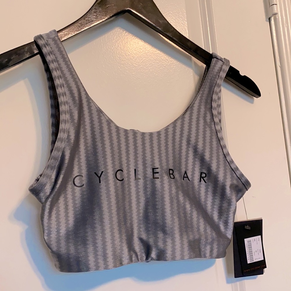 CycleBar Strut This Cosmo Bra Silver Satin NWT